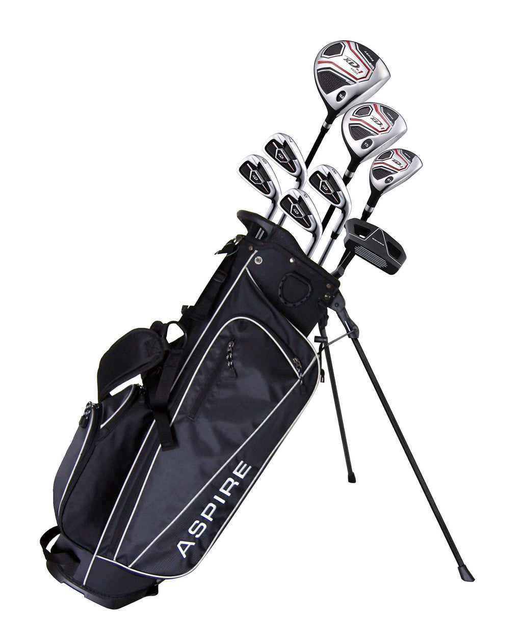 Aspire XD1 Teenager Complete Golf Set Includes Driver Fairway Hybrid 7 8 9 Wedge Irons Putter Stand Bag 3 HCS Teen Ages 13-16 Right Hand - Height 51" - 56"